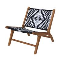 Ilios petit fauteuil en bois de teck et fil de laine tressée noir et blanc