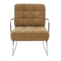 Klav fauteuil en tissu texturé camel capitonné tube acier chromé