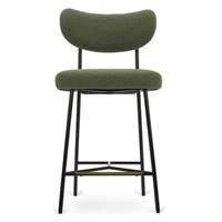 Lama tabouret de bar en tissu bouclé vert kaki et métal noir H66