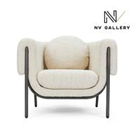 Leone fauteuil en tweed beige et mtal bross mat