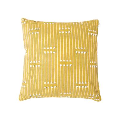 Chik coussin carré 40x40 coton jaune mini franges blanches