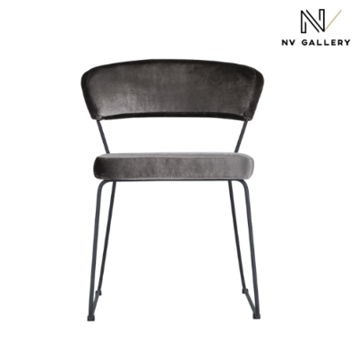 Ciselia chaise velours gris graphite métallique et métal noir