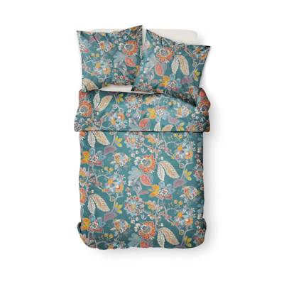 Sunshine parure de lit 220x240 bleu coton imprimé fleuri multicolore 0.16