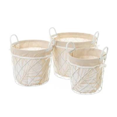 Bohai lot de 3 paniers ronds en métal blanc et tissu sable feuillage