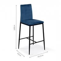 Beata tabouret de bar en velours bleu dossier haut H65