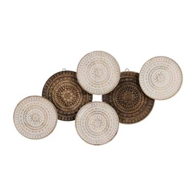 Leana décoration murale 6 ronds blancs et bois de manguier gravés