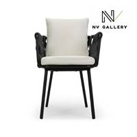 Karev chaise d'extérieur métal noir et tissu blanc écru