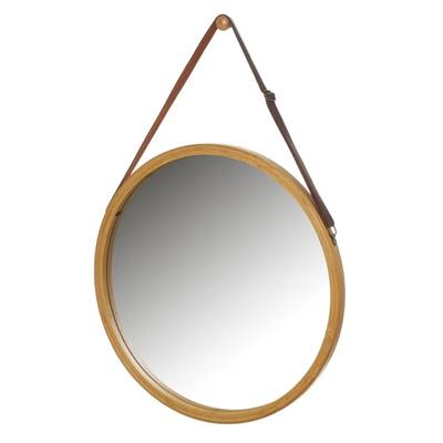Lantis miroir suspendu rond bambou lanière similicuir marron
