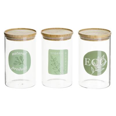 Partage bocaux de cuisine vert borosilicate et bambou