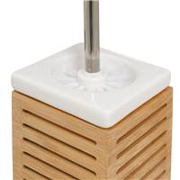 Frotta brosse à toilette carré en céramique et bambou blanc