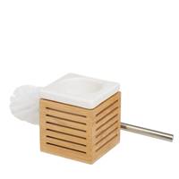 Frotta brosse à toilette carré en céramique et bambou blanc