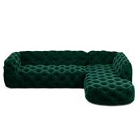 Layor canapé d'angle droit en velours capitonné vert