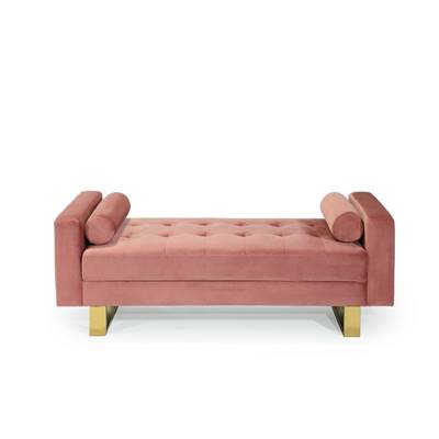 Felicie banc tissu rose et métal doré