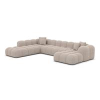 Cotton canapé panoramique d'angle droit en tissu texturé beige