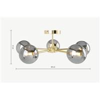 Globe grand plafonnier 5 ampoules laiton et verre fumé