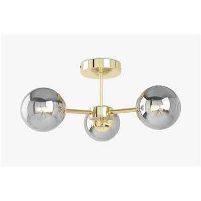 Globe plafonnier 3 ampoules laiton et verre fumé