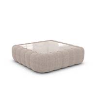 Quare table basse carrée en tissu texturé beige et verre
