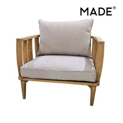 Aleksy fauteuil bois d’acacia et tissu beige naturel