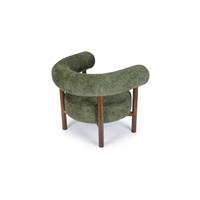 Alma fauteuil en tweed vert et bois foncé