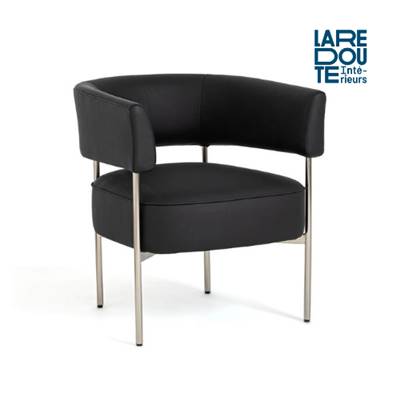 Fendu fauteuil métal et cuir lisse noir