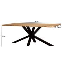 Live table à manger en bois d'acacia bords irréguliers pieds métal 200cm