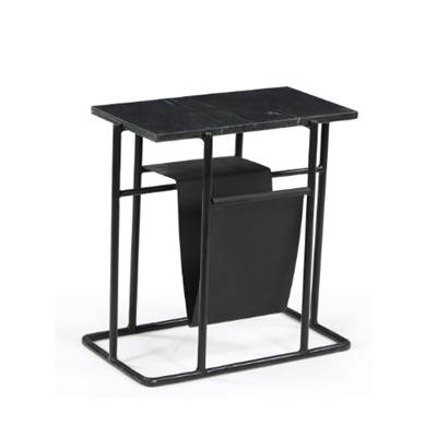 Little table d'appoint porte-journaux en marbre noir et métal