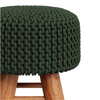 Kink petit tabouret tricot vert kaki et pieds en bois