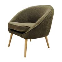 Safir fauteuil en tissu effet laine bouclette vert kaki pieds naturels