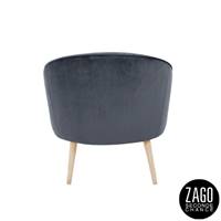 Safir fauteuil style scandinave en velours gris foncé et bois d'hévéa naturel