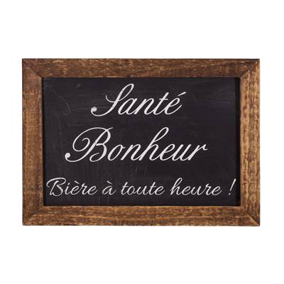 Cadre bois avec ardoise 21 x 15 cm "Santé, bonheur, bière"