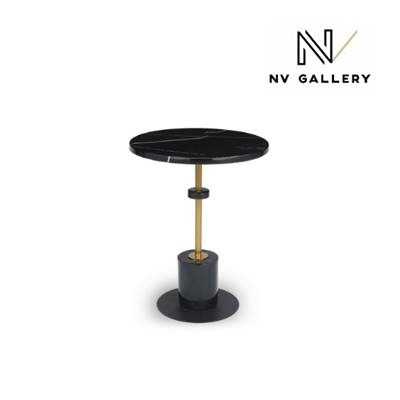 Kessler table d'appoint métal doré et pierre noir