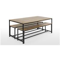 Lomond ensemble table et bancs bois de manguier et noir