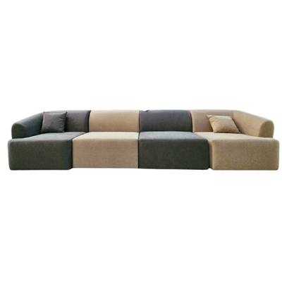 Grand canapé droit bicolore gris et beige en tissu texturé