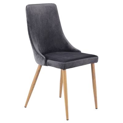 Tanya chaise en velours gris foncé pieds métal effet bois