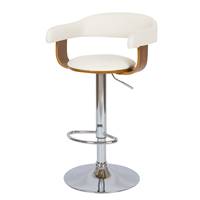 Vestal chaise de bar réglable et pivotant PU blanc et plaqué noyer