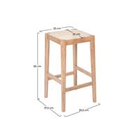 Square tabouret de bar en bois et cannage marron H65