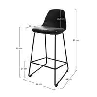 Yce chaise de bar noire en cuir synthétique et pieds traîneaux en métal noir