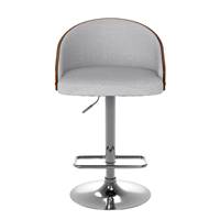 Yon chaise de bar réglable pivotant en PU gris clair et bois plaqué noyer