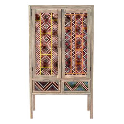 Mila armoire 2 portes et 2 tiroirs en cannage coloré et bois de manguier
