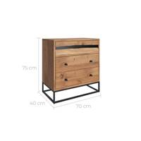 Zen commode en bois d'acacia massif et métal, 3 tiroirs