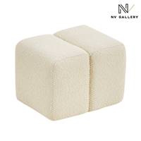 Glamour pouf rectangulaire en tissu bouclé blanc crème
