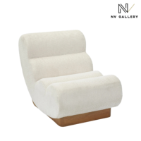 Lucius fauteuil en tissu tweed crème pied bois blond