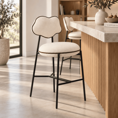 Amago tabouret de bar en tissu texturé blanc H71cm