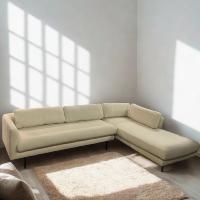 Harry canapé d'angle gauche en tissu blanc écru et métal noir