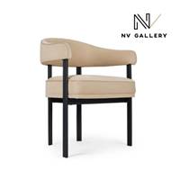 Glorysse chaise avec accoudoirs en velours beige crème et pieds noir