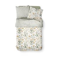 Sunshine parure de lit 240x260 blanche et verte coton imprimé fleurs 0.8