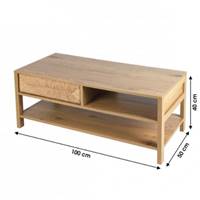Bella table basse 1 tiroir 1 niche en bois et corde H40cm