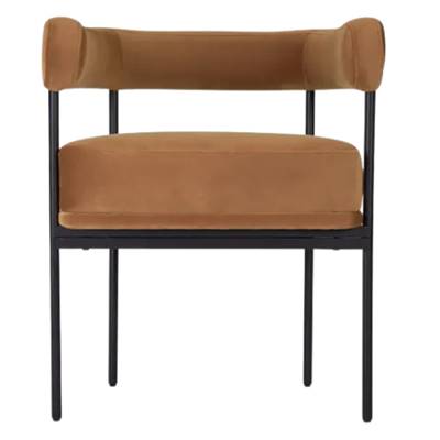 Borry chaise avec accoudoirs en velours jaune ocre et métal noir