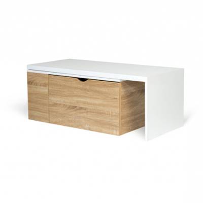 Florenz table basse plateau rotatif et espace de rangement blanc bois