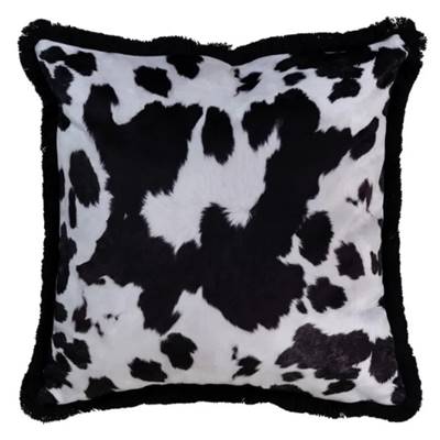 Holstein coussin carré velours noir et blanc vachette 45x45cm